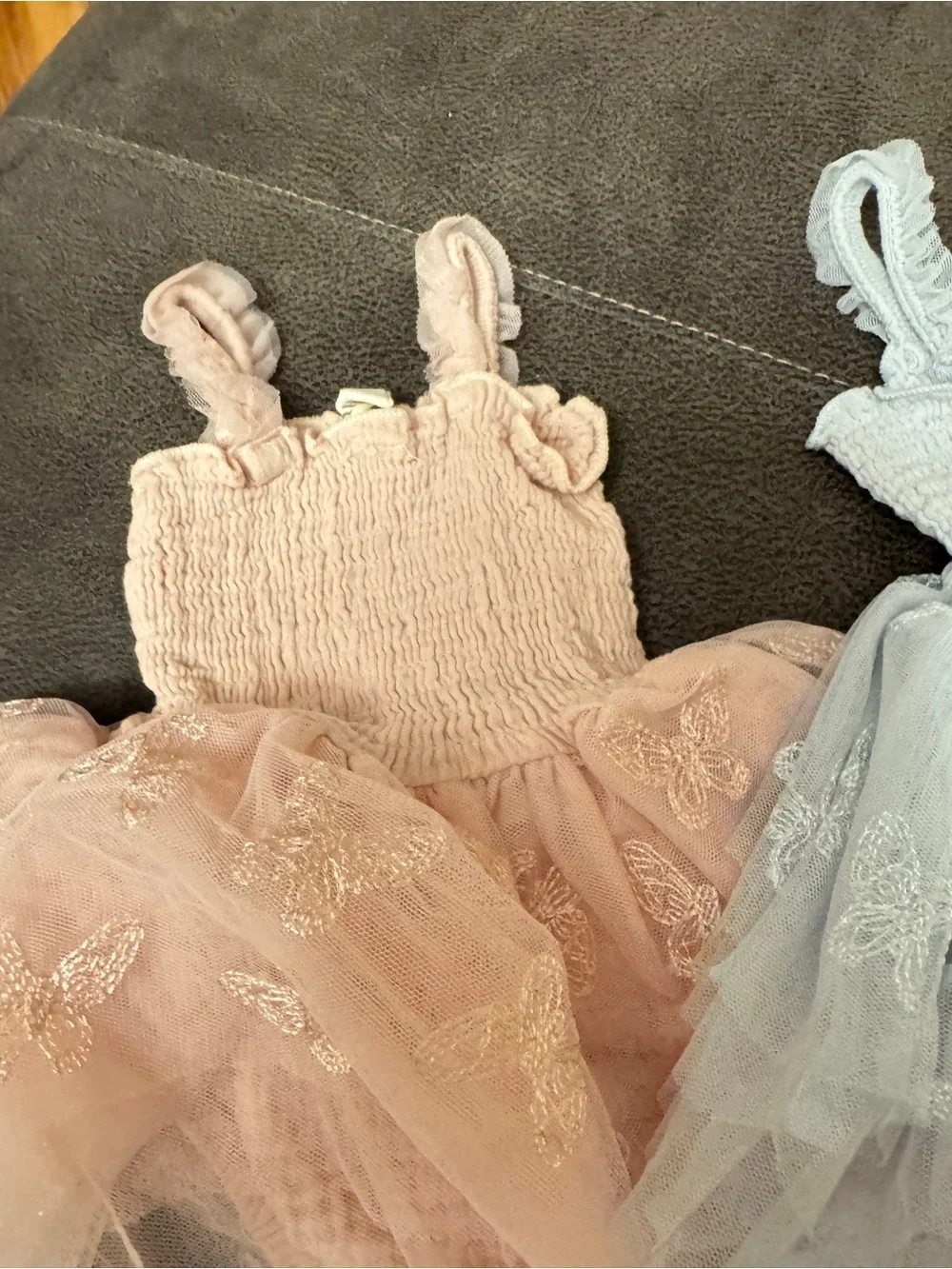 Baby Tulle Butterfly Rompers - Blush Pink & Light Gray